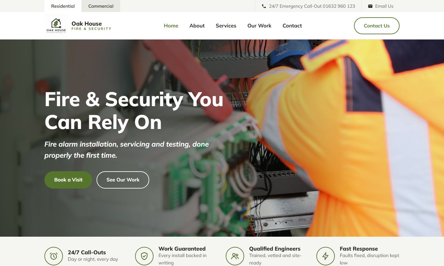 Oak House Fire & Security homepage